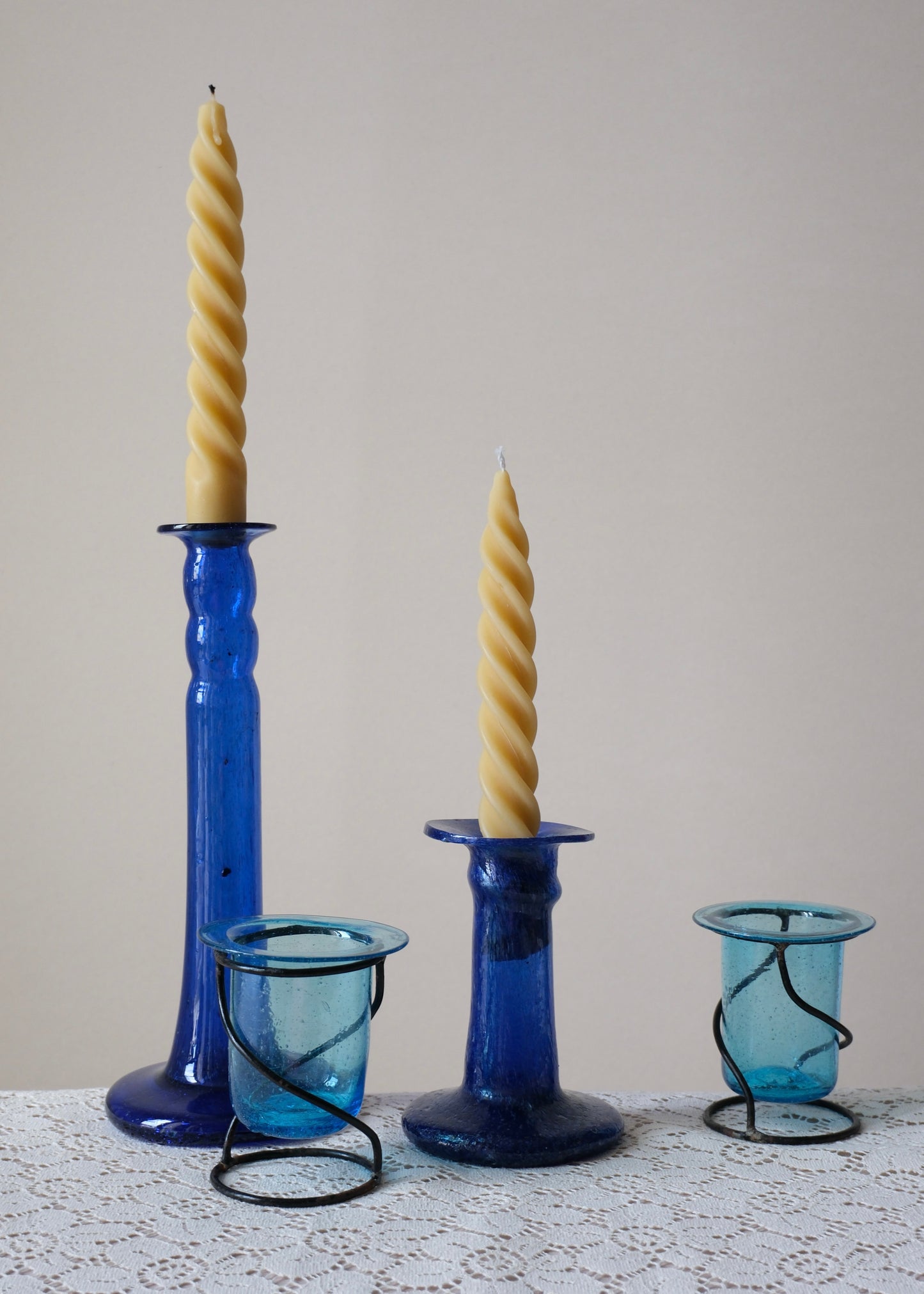 Duo de bougeoirs en verre soufflé