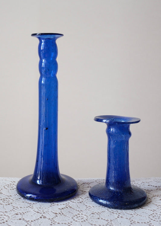 Duo de bougeoirs en verre soufflé